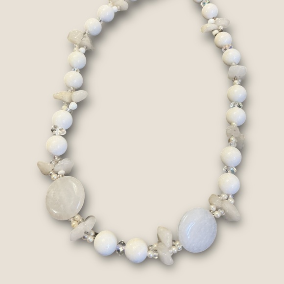 Vintage Jewelry - Vintage Bead and white Quartz Sterling Necklace